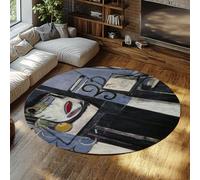 FEIPUHOME Art Tappeto rotondo astratto retrò Pesce rosso e tavolozza Stampe di pittura famose Tappeto sottile morbido e confortevole per il soggiorno dell'ufficio Pile basso antiscivolo 200x200cm