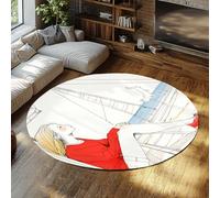 FEIPUHOME Art Tappeto rotondo morbido antiscivolo lavabile Design moderno e minimalista per camera da letto per adolescenti Lounge Girl e Cat on the Deck Tappeti Stile nautico 80x80cm