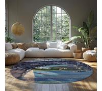 FEIPUHOME Art Tappeto rotondo per paesaggi lungo il fiume Il ponte di Argenteuil e la Senna Stampe di dipinti famosi Tappeto antiscivolo a pelo corto per soggiorno Sala conferenze 80x80cm