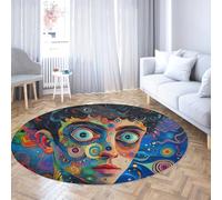 FEIPUHOME Art Tappeto rotondo Surrealismo colorato Graffiti pavimento tappeto con stile fantasia ragazzo ritratto per aree ad alto traffico in ingresso soggiorno 120x120cm