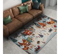 FEIPUHOME Art Tappeto Scena Di Neve Di Natale Lavabile Albero Di Natale A Pile Basso Bambini Che Giocano Cottage Tappeti per Soggiorno Cameretta Cameretta Antiscivolo 90x120cm