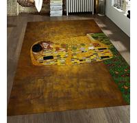 FEIPUHOME Art Temi Romantici Tappeto Il Bacio Famoso Dipinto Stampa Tappeto Morbido per la Casa Soggiorno Uomini Donne Camera Da Letto A Pile Basso Lavabile In Lavatrice 90x150cm