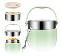 Feirdhoo Contenitore termico da 1,2 l, in acciaio inox, con cucchiaio pieghevole e ciotola termica con coperchio, mantiene il calore o il freddo per 12 ore per picnic, scuola, ufficio e viaggi