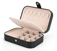 FEISCON Piccolo portagioie organizer per collane e anelli, mini portagioie a doppio strato, organizer da viaggio per donne e ragazze, regalo nero