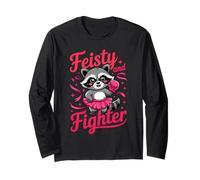 Feisty And Fighter Breast Cancer Awareness Boxing Raccoon Maglia a Manica