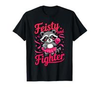 Feisty And Fighter Breast Cancer Awareness Boxing Raccoon Maglietta