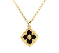 FEITENGU Discreto e tuttavia raffinato, braccialetto, collana, anelli, realizzato in argento sterling S925 e conchiglie, design classico, gioielli alla moda con quattro foglie, Argento sterling