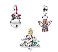 Feitery Charm Pandora compatibile con braccialetti e collane di Babbo Natale e perline per donna regalo di compleanno, Zirconia cubica