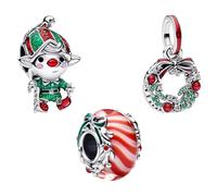 Feitery Charm Pandora compatibile con braccialetti e collane di Babbo Natale e perline per donna regalo di compleanno, Zirconia cubica