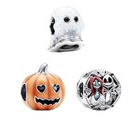 Feitery Ciondolo a forma di teschio Jack-O-Lantern, compatibile con braccialetti Pandora, gioiello a forma di cuore, regalo per donne, Zirconia cubica, Zirconie sintetico
