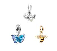 Feitery Triplo-E Charm Insetto Fulminante Ciondoli Blu Oceani Libellule Bracciale Pandora Compatibile Regalo