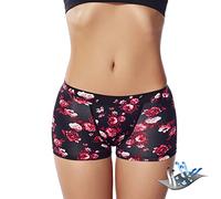 feitycom Costume da bagno a prova di perdite, per donne e ragazze, per nuotare in sicurezza con i pantaloni da bagno mestruali assorbenti, Motivo floreale nero., M