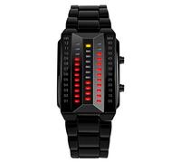FeiWen Fashion Unico Binario Orologio da Uomo e Donna Rettangolare Acciaio Inox Quadrante Rosso e Giallo LED Luce Digitali Date Casual Orologi da Polso, Nero (Uomo)