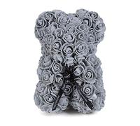 FeiWen Orso Fiore Rosa 10 Pollici Orsacchiotto di Peluche Fiori Artificiali Festa della Mamma, Anniversario con Acquazzone Nuziale con (Grigio)