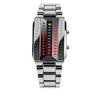 FeiWen Unico Fashion Binario Orologi da Polso da Uomo e Donna Rosso e Giallo Digitali LED Luce Rettangolare Acciaio Inox Quadrante Data Orologio, Argento (Donna)