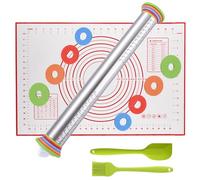 feixia Mattarello Antiaderente da 17 '' in Acciaio Inossidabile con Anelli di Spessore Regolabile per Biscotti da Forno Chapati Pasta Fondente, per Pizza, Crosta di Torta