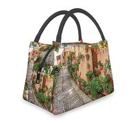 feiyuzhang Borsa portapranzo riutilizzabile con stampa toscana, per donne e uomini, casa mediterranea toscana con fiori colorati, semplice borsa termica per il pranzo, per lavoro, ufficio, viaggi