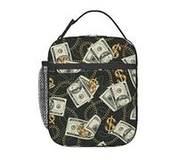 feiyuzhang Borsa termica per il pranzo vintage con banconote da cento dollari in oro con segno del dollaro per donne e uomini riutilizzabile borsa termica per ufficio picnic