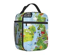 feiyuzhang RPortable - Borsa termica per il pranzo per donne/uomini, con mappe dei cartoni animati della Gran Bretagna e dell'Irlanda, per bambini, isolata, riutilizzabile, per ufficio, lavoro, scuola