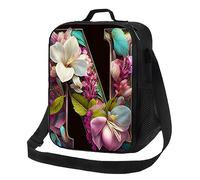 feiyuzhang Una lettera N con fiori di magnolia nello stile borsa termica per il pranzo riutilizzabile borsa per il pranzo carino tote borse per il pranzo per le donne multicolore