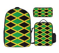 feiyuzhang Zaino con bandiera giamaicana geometrica astratta, set da 3 pezzi con portapranzo, astuccio per laptop, borsa per il pranzo per uomo e donna da viaggio
