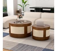 FeiZhiYanS Set di 2 tavolini da caffè impilabili, moderni tavolini rotondi scanalati in legno per piccoli spazi, tavolino laterale rotondo salvaspazio per soggiorno e camera da letto,B