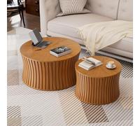 FeiZhiYanS Set di 2 tavolini da caffè impilabili, moderni tavolini rotondi scanalati in legno per piccoli spazi, tavolino laterale rotondo salvaspazio per soggiorno e camera da letto,A