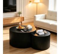 FeiZhiYanS Set di 2 tavolini da caffè impilabili rotondi con scanalature