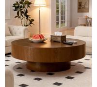 FeiZhiYanS Tavolino da caffè rotondo moderno con base robusta, tavolino centrale cilindrico in stile metà secolo con venature del legno naturali, ideale per soggiorno, appartamento e ufficio.,Bl