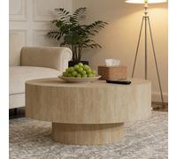 FeiZhiYanS Tavolino da caffè rotondo moderno con base robusta, tavolino centrale cilindrico in stile metà secolo con venature del legno naturali, ideale per soggiorno, appartamento e ufficio.,As