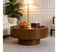 FeiZhiYanS Tavolino da caffè rotondo moderno con base robusta, tavolino centrale cilindrico in stile metà secolo con venature del legno naturali, ideale per soggiorno, appartamento e ufficio.,Bs