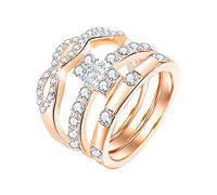 Feizikaw Anelli Donna In Argento 3PC Geometria In Oro Rosa Strass Cubic Zirconia Geometria Da Sposa Strass Anello di Fidanzamento Pieno di Diamanti Zirconia Anello Solitario 6 10 (Rose Gold, 10)