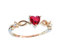 Feizikaw Anelli Donna In Argento La Corazón Dedo Piedra Sortija Mujer Con Circonio Romántico Anillo De A Joyería Moda Forma Con Cumpleaños De Novia Rings (Red, 9)