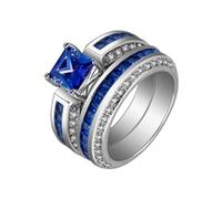 Feizikaw Anello Da Donna In Argento Anelli per donne Combinazione creativa Set di anelli di fidanzamento per matrimonio due in uno con zirconi cubici (A, D)