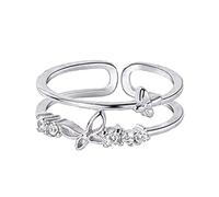 Feizikaw Anello Donna A figlia anello farfalla farfalla strass minimalista ansia regalo per il suo ritorno a scuola regalo (Silver, One Size)