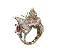 Feizikaw Anello Regalo Splendido anello in oro aperto con a forma di farfalla con diamante abbagliante per gioielli eleganti da donna (B, One Size)