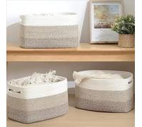 Feizikaw Borsa Viaggio Contenitore in Corda Ideale per l'organizzazione di armadi da Cucina e Camera da Letto, in Tessuto Naturale, per Giocattoli e Articoli per la casa (Beige, 37x25x22cm)