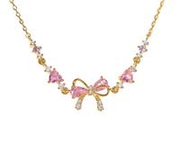 Feizikaw Collana Da Donna Collana con fiocco in zircone con catena di perline fiocco regolabile dell'amicizia in oro e argento alla moda per donne per tutte le donne (A, 45-50cm)