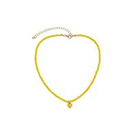 Feizikaw Collana Donna Acciaio Collana fatta a mano con perline di semplici a forma di cuore di Collana di perline pieghevole geometrica per l'abbigliamento quotidiano da donna (Yellow, One Size)