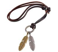 Feizikaw Collana Donna Collana unisex con pendente in piuma stile retrò per uomo donna (Coffee, One Size)