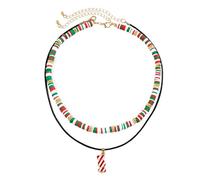 Feizikaw Collezione collier Set di gioielli con collana di argilla morbida natalizia, sacchetto regalo con campana, caramelle, pupazzo neve, micro set collana (E, A)