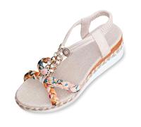 Feizikaw Sandali da donna Sandali casual da donna per la scuola con zeppa e strass, slip-on, intrecciati alla romana, comode calzature (Beige, 36)