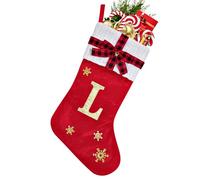 Feizikaw Weihnachtsdeko innen - Calzini decorativi ricamati con lettere rosse e pendenti di design (D, 45 cm)