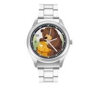 FekiLoot Bear Eats Honey Orologio da uomo e donna minimalista con cinturino in acciaio inossidabile orologio da polso analogico al quarzo con numeri quadrante orologi per feste aziendali uso