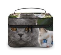 FekiLoot Beauty case multifunzionale con occhi blu e ambra, con cerniera, grande, da viaggio, con scomparti e manico, portatile, impermeabile, per donne