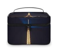 FekiLoot Beauty case multifunzionale con torre Eiffel a Parigi di notte con cerniera grande borsa da viaggio con scomparti e manico borsa cosmetica portatile impermeabile per donne