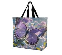 FekiLoot Bella borsa della spesa viola con farfalla artistica, resistente, extra large, borsa per la spesa da spiaggia, borsa per la spesa, multiuso, pieghevole, riutilizzabile, per lavoro e viaggi