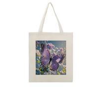 FekiLoot Bella borsa tote viola farfalla arte borsa riutilizzabile per la spesa borse di stoffa leggera tela grande capacità borse di stoffa artigianato fai da te i tuoi disegni creativi