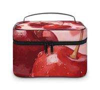 FekiLoot Borsa multifunzionale per il trucco con ciliegie e cuori con cerniera, grande borsa da viaggio con scomparti e manico, borsa cosmetica portatile impermeabile per le donne