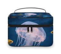 FekiLoot Borsa per il trucco multifunzionale con lucciole in mare profondo con cerniera grande borsa da viaggio con scomparti e maniglia borsa cosmetica portatile impermeabile per le donne